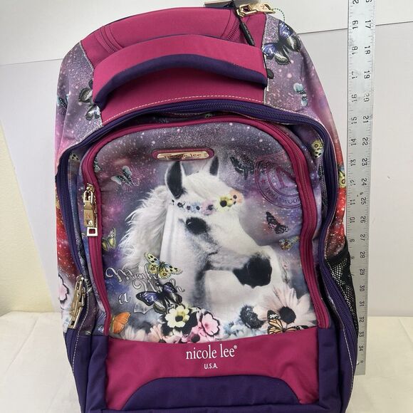 Nicole Lee USA Unicorn Rolling Large Backpack W Computer Compartment NWT - Picture 11 of 14